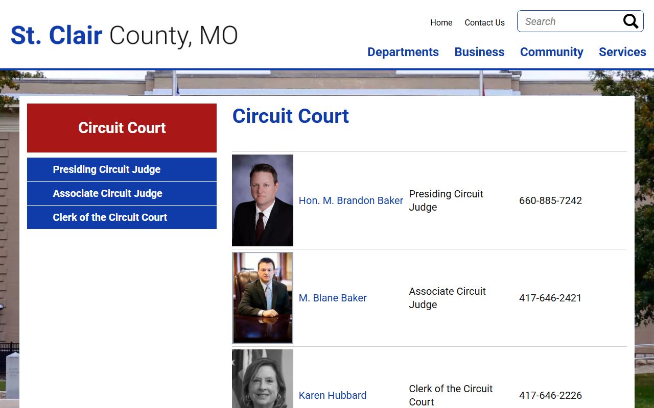 St. Clair County court records contact page for Circuit Clerk and judges