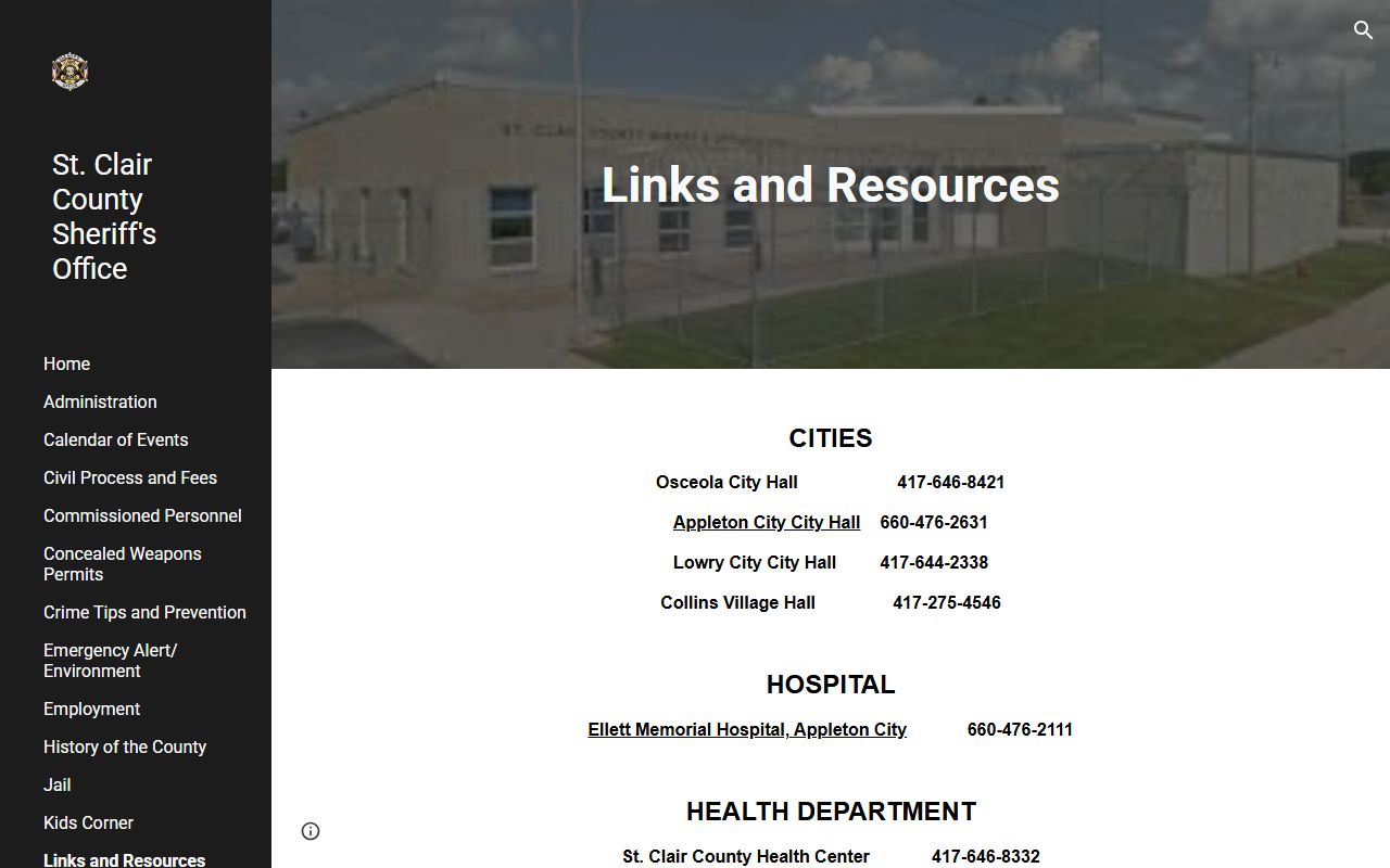 St. Clair County inmate search links for VINELink and Case.net