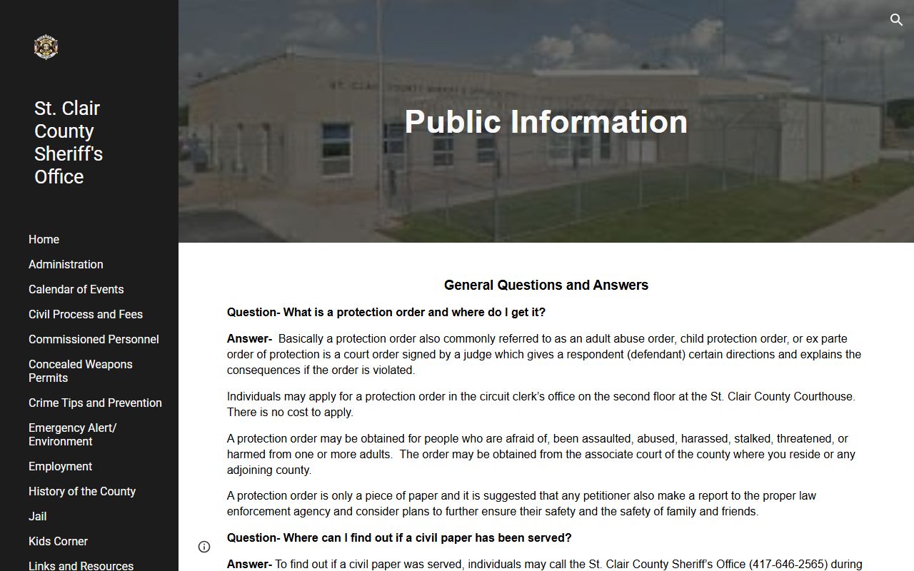 St. Clair County Jail visitation and bond FAQ from public information page