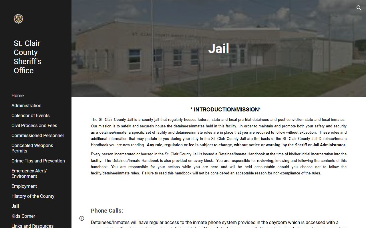 St. Clair County inmate records jail rules and custody information